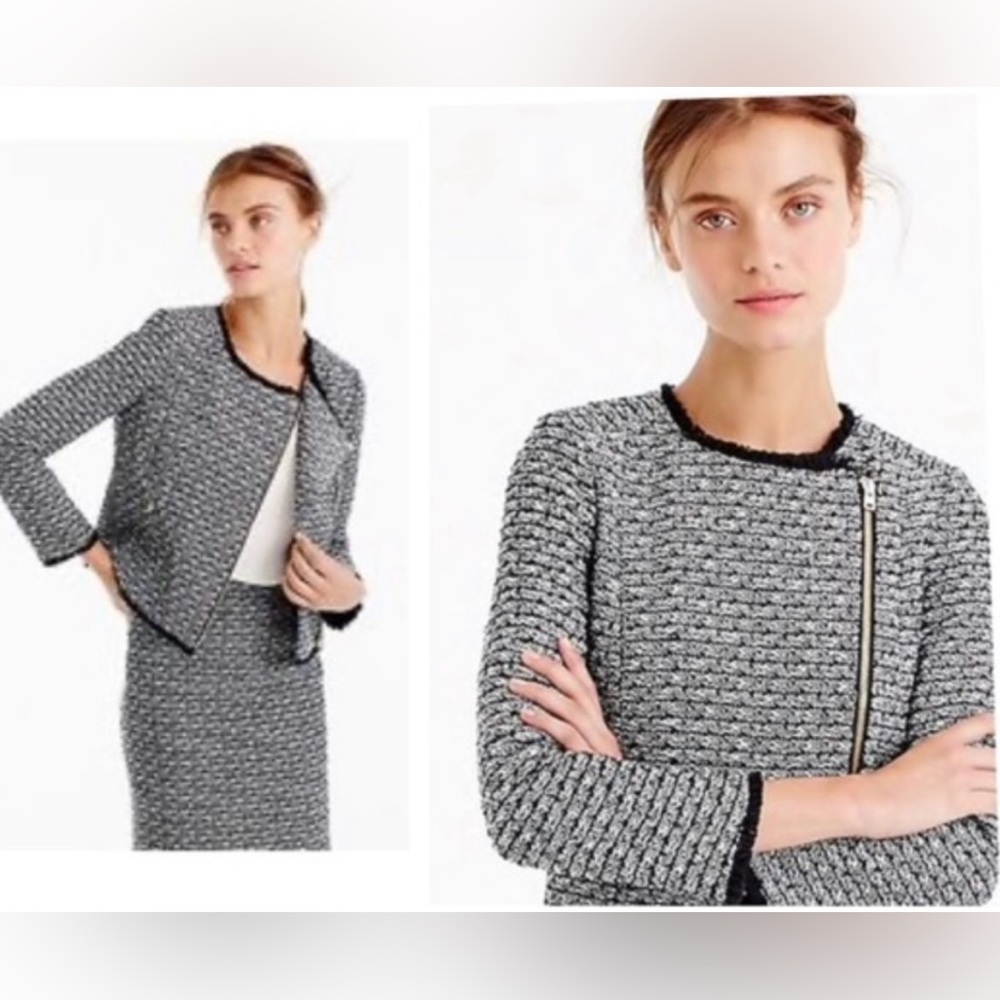 J. Crew Black and White Tweed Moto Jacket / Blazer, Size 2 NWOT